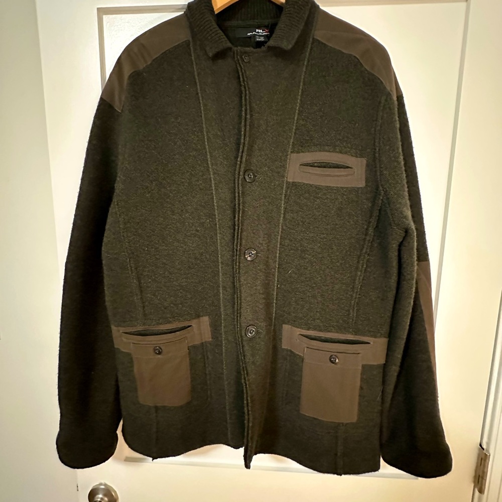 Ralph Lauren X lambs wool sweater jacket. Loden green in size L.